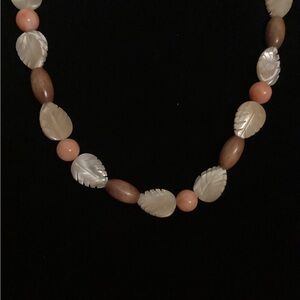 Elegant Mother of Pearl Leaf Motif and Pink Coral Beaded Necklace